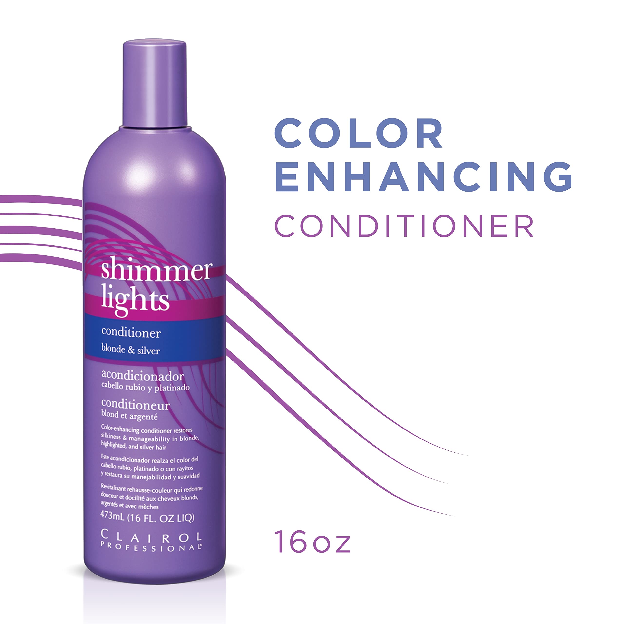 Clairol Professional Shimmer Lights Purple Conditioner, 16 fl. Oz | Neutralizes Brass & Yellow Tones | For Blonde, Silver, Gray & Highlighted Hair