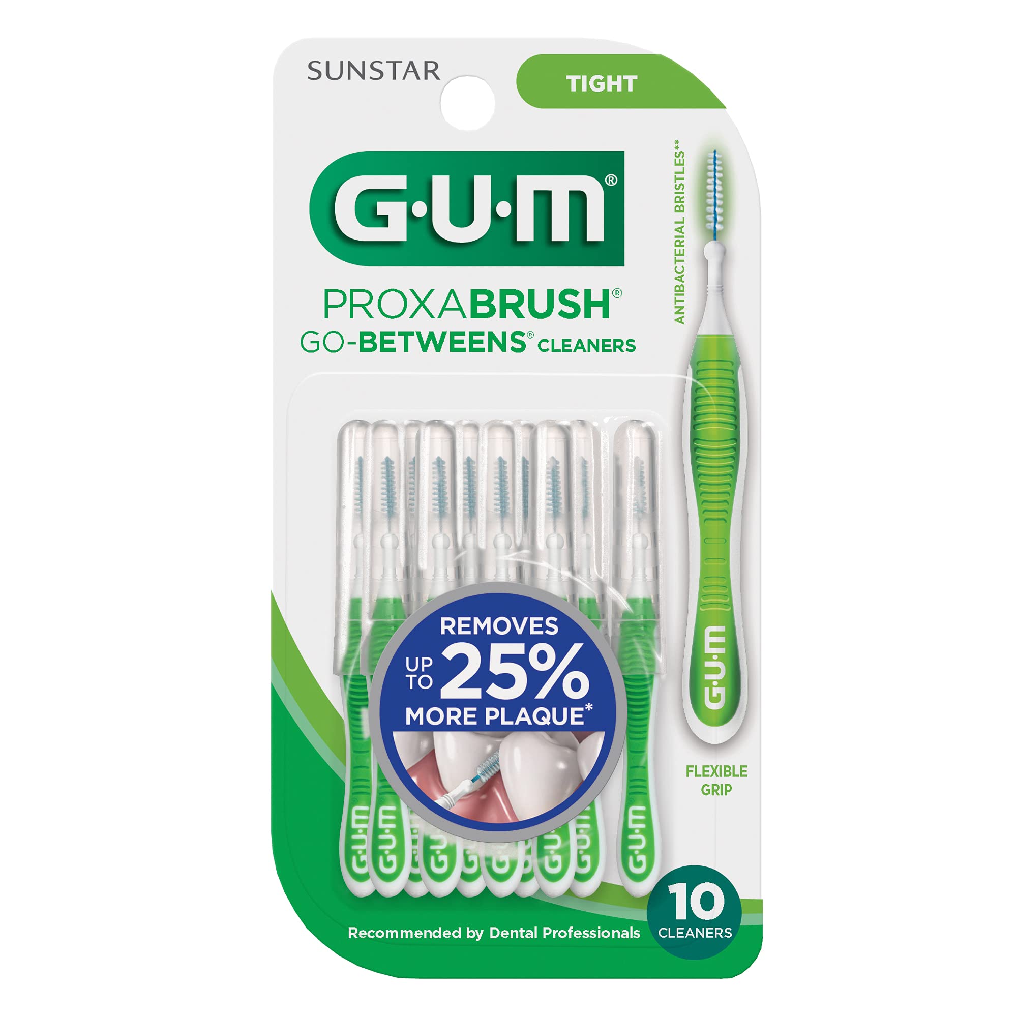 GUM Proxabrush Go-Betweens - Tight, Interdental Brushes for Tight Teeth, Dental Picks for Plaque Removal, Safe for Braces & Dental Devices, 10ct (4Pk)