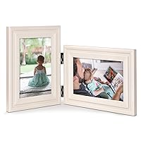 Vertical Horizontal, Art Double 4x6 White Wood Foldable Picture Frame - Opening 3.5x5.5 - for 4 by 6 Portrait and Landscape View