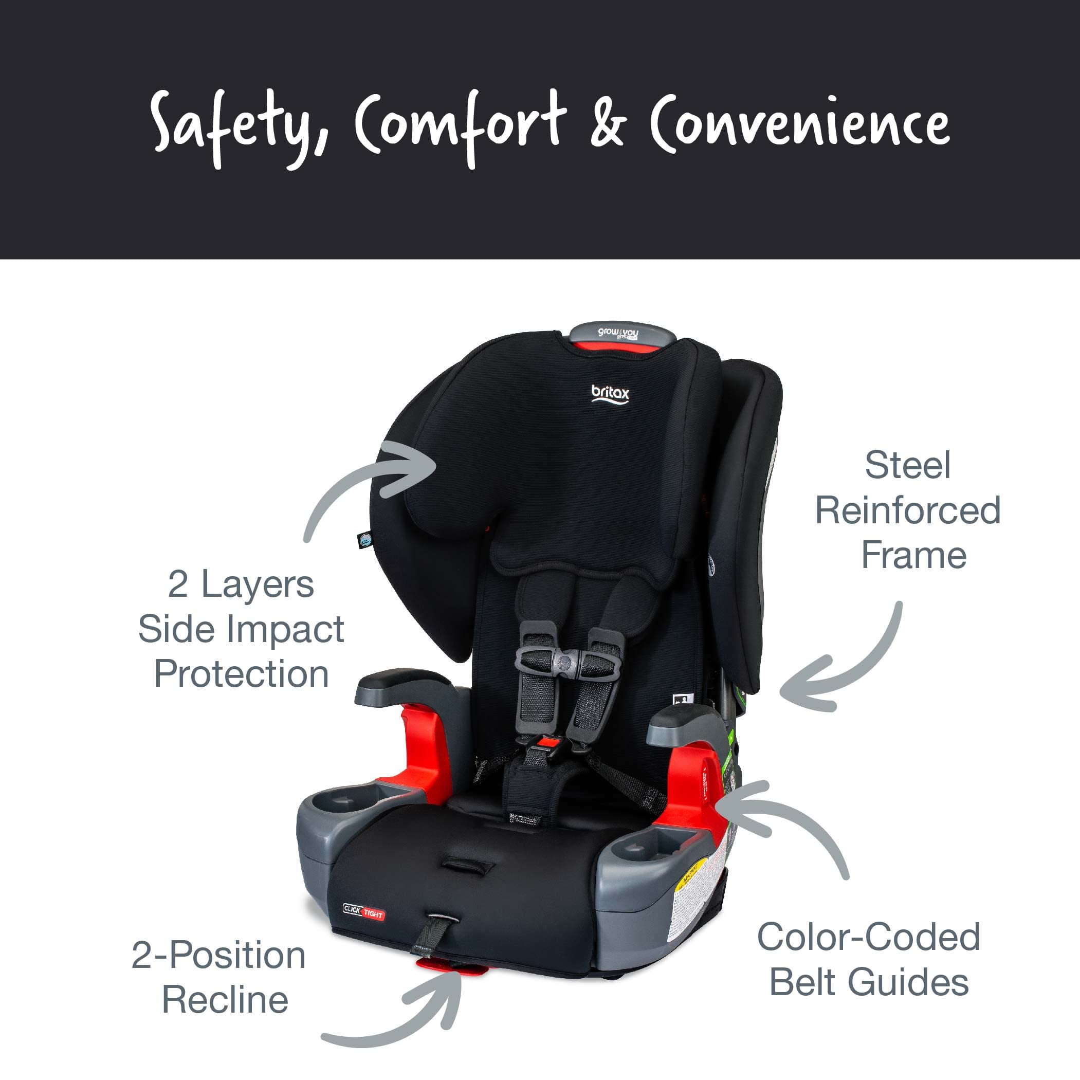 Britax Grow with You ClickTight Harness-to-Booster, Black Contour SafeWash