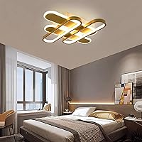 Dimmable Ceiling Light with Remote Control, 19“ LED Modern Ceiling lamp, Close to Ceiling Light Fixture, Chandeliers for Bedroom, Kitchen, Children's Room, 64W, Gold, Square