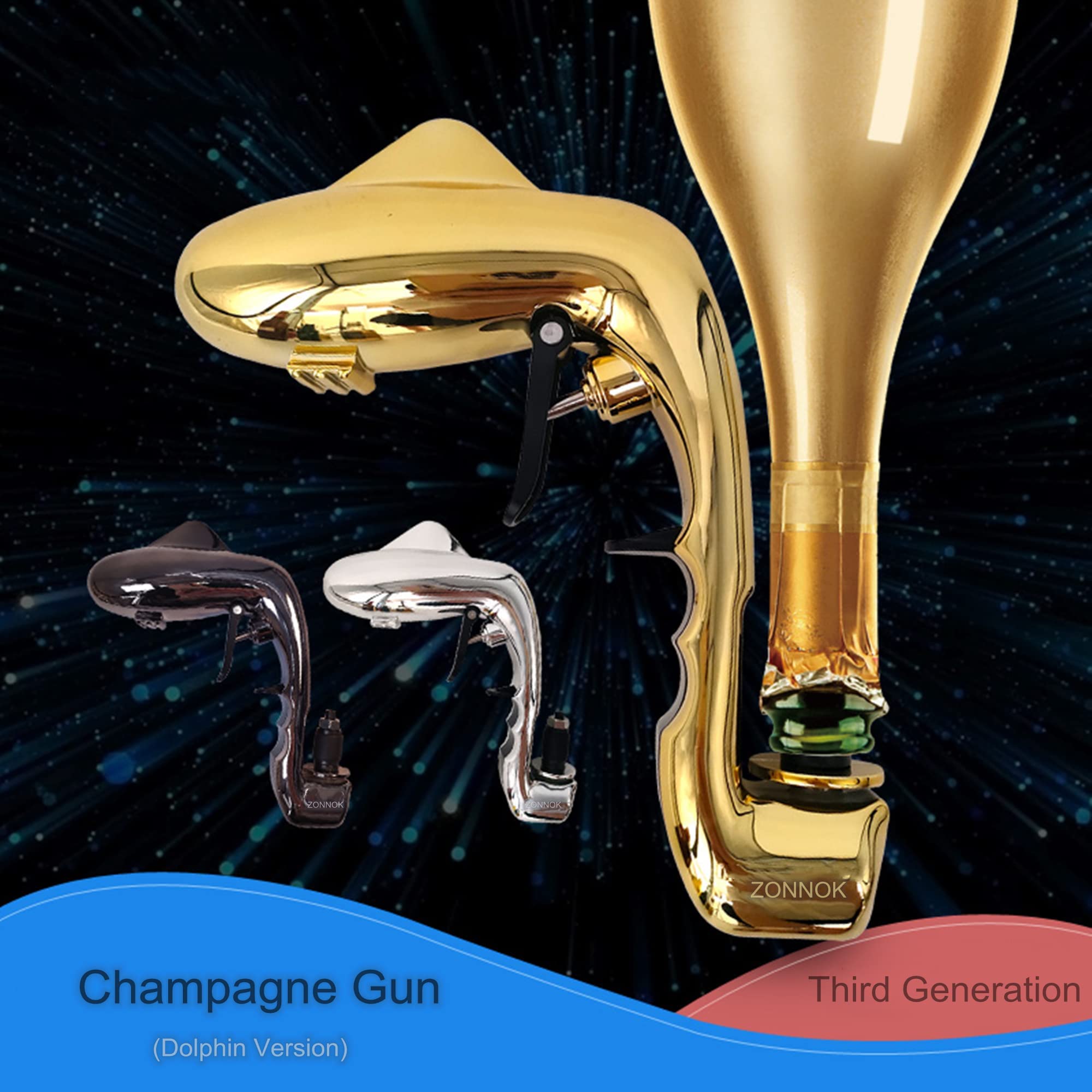 ZONNOK Champagne Wine Bottle Beer Gun Shooter Tool, Alcohol Squirt Gun for Wedding Birthday Party Night Club Bar (Dolphin-Black)