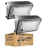 Lightdot 2Pack 200W LED Wall Pack Lights, 100-277v Dusk to Dawn with Photocell, 28000Lm 5000K Daylight IP65 Waterproof Wall Mount Outdoor Security Lighting Fixture, Energy Saving
