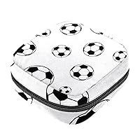 Sanitary Napkin Storage Bag, Zipper Period Pouch for Teen Girls Women, Portable Menstrual Tampons Collect Bags Football Soccer Black White