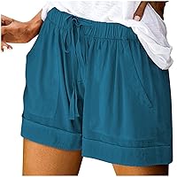 Shorts for Women Trendy Summer Loose Fit Solid Shorts Lightweight Breathable Casual Shorts Drawstring Elastic Waist Shorts