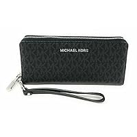 Michael Kors Jet Set Women?s Leather Travel Continental Wristlet Wallet, Black/Black, One Size