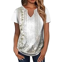 Women's Floral Tops and Blouses Marble Print V Neck Short Sleeve Shirts Retro Casual Loose Trendy T-Shirts Plus Size Tops for Women Basic Tees Summer Shirts Tunic Ladies Tops S-3XL