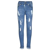A2Z Girls Skinny Jeans Kids Dark Blue Denim Ripped Stretchy Pants Trousers Jeggings