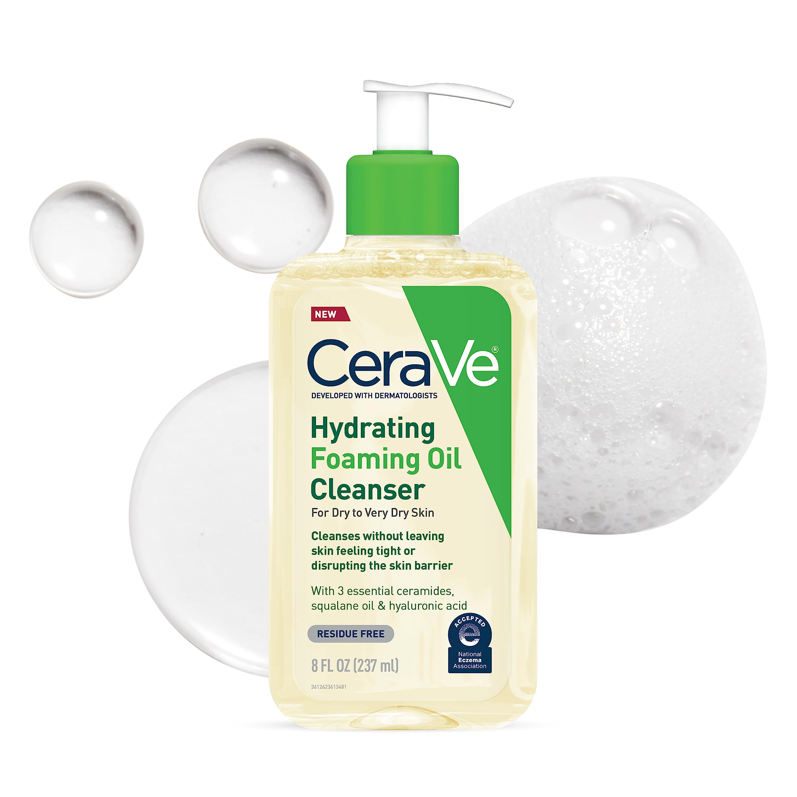 CeraVe Hydrating Foaming Oil Cleanser | Foaming Oil Wash with Squalane Oil, Triglyceride, Hyaluronic Acid and Ceramides | For Dry to Very Dry Skin | 8 Oz