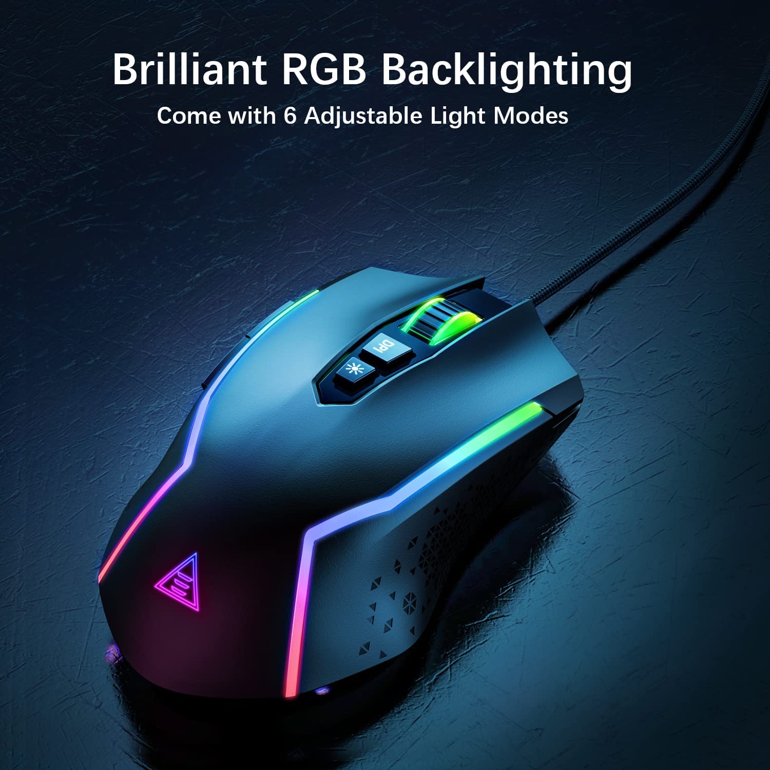 EKSA Gaming Mouse, Wired Ergonomic Gaming Mice with 7 Programmable Buttons, Chroma RGB 6 Backlit& Adjustable 8000DPI for Windows PC Gamers (EM100)