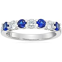 Amazon Collection Platinum-Plated Sterling Silver Infinite Elements Cubic Zirconia 7-Stone Round-Cut and Created Sapphire Ring