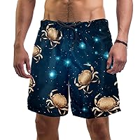 Mens Swim Trunks Quick Dry Beach Board Shorts with Pockets, Brown Cancer Sign Pattern Bathing Suit