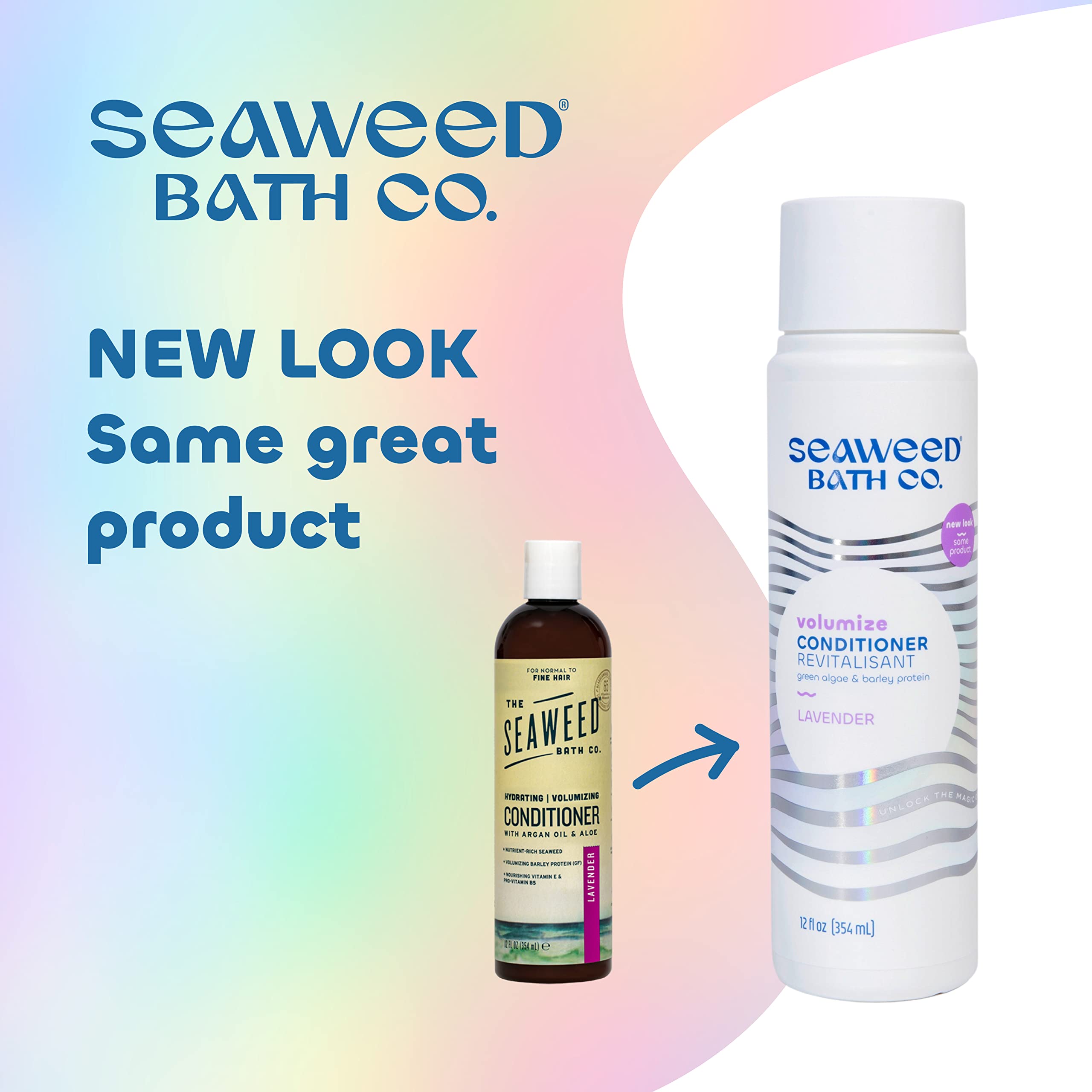 Seaweed Bath Co. Volumize Conditioner, Lavender Scent, 12 Ounce, Sustainably Harvested Seaweed, Green Algae, Barley Protein, For Normal to Fine Hair
