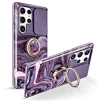 GVIEWIN for Samsung Galaxy S24 Ultra Case with Slide Camera Cover, [Built-in Screen Protector] [2 Front Frames] + Phone Ring Holder(Quicksand/Purple)(2 Items Bundle)