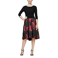 S.L. Fashions Women's Stretch Jersey Bodice Jacquard Floral Print Dress