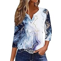 Women's 3/4 Sleeve Tops V Neck Solid Color Shirt Casual Trend T-Shirt Summer Loose Fit Workwear Blouse