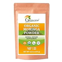 Grenera Certified Moringa Leaf Powder Organic 1 lb, Raw, Green Super-Food Supplement, Bulk Packing