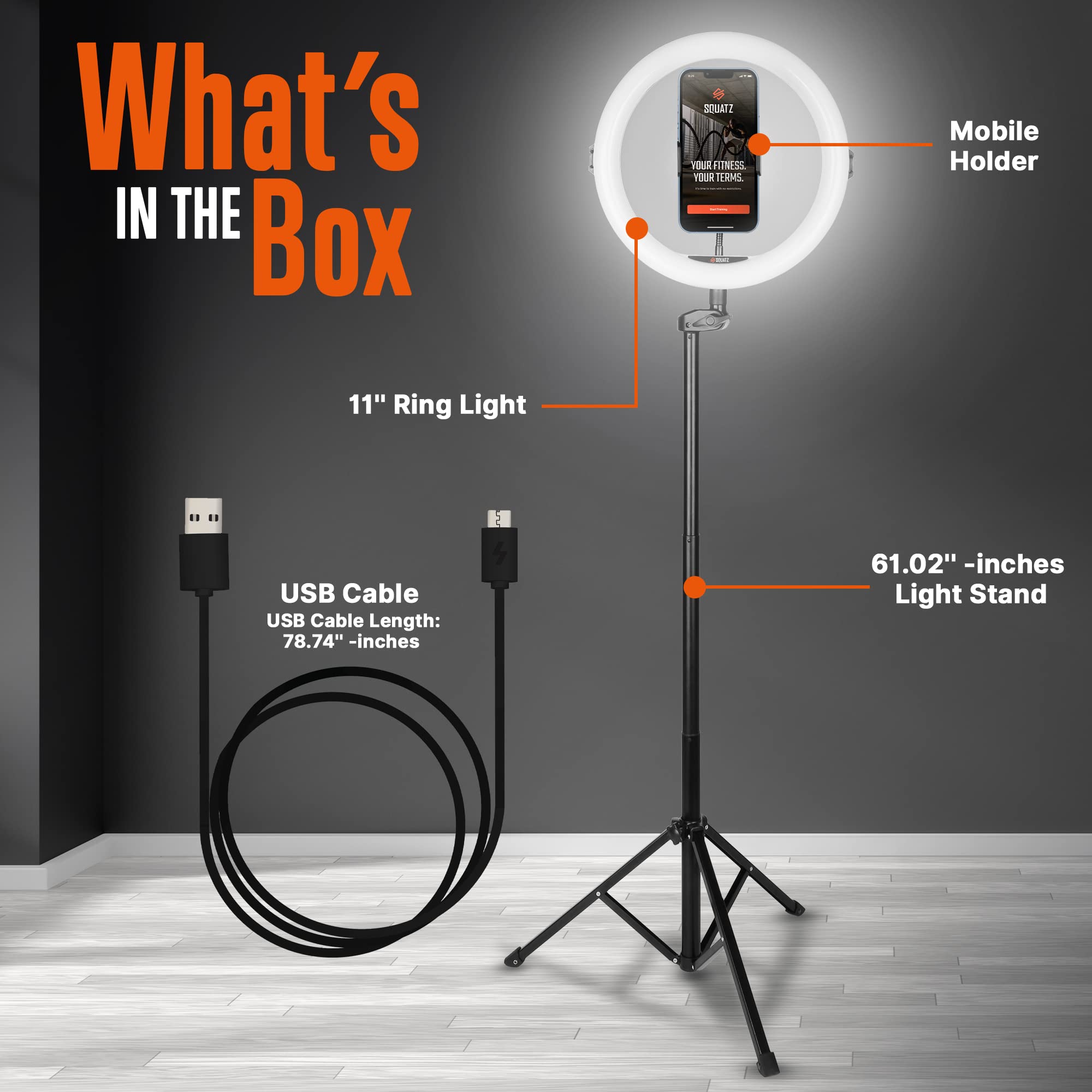 SQUATZ 11’’ LED 12W Selfie Ring Light R11 with Wired Control, Tripod Stand with 6 Sections, Phone Holder, Adjustable Brightness Levels for Influencers, YouTube, TikTok, and Barbers.