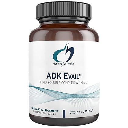 Designs for Health ADK Evail - 5000 IU Vit D3 with Vitamins A, E (Annatto Gamma Delta Tocotrienols), K (K1 + K2) - Fat Soluble Vitamin D Complex - Bone + Immune Support - Non-GMO (60 Softgels)
