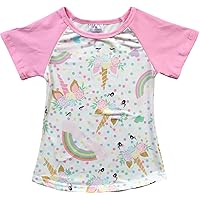 Little Girl Kids Unicorn Rainbow Flower Raglan Cotton Shirt Top Tee T-Shirt 2T-8