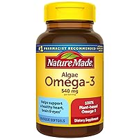 Nature Made Algae 540 mg Omega 3 Supplement, 70 Vegetarian Softgels, A Sustainable, Plant-Based Omega 3 for Healthy Heart, Brain, and Eye Support