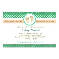 30 Invitations Unisex Baby Shower Green Gold Footprints Personalized Photo Paper