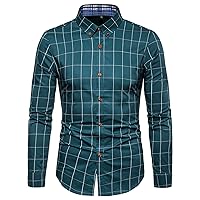 Men Plaid Long Sleeve Button Down Shirts Striped Lightweight Slim Fit Shirt Classic Stylish Business Dress Shirts