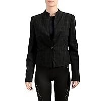 Hugo Boss Women's July Black Plaid Wool One Button Cropped Blazer US 4 IT 40