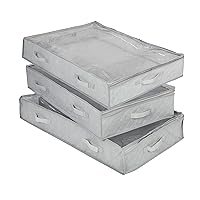 Honey-Can-Do 3-Pack Under Bed Fabric Storage Container Bags For Clothes & Blankets with Window and Handles, 34 x 17.9 x 5.9 Inches, Grey