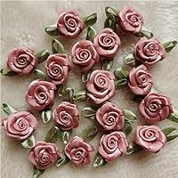 100PCS/Lot Mini Handmade Roses Flower Artificial Satin Ribbon Rosettes Fabric Appliques for Wedding Decoration Craft Sewing Accessories (Dusty Pink)