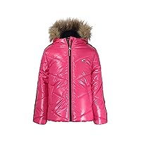 Tommy Hilfiger Girls' Short Length Puffer Jacket, Waterproof with Polar Fleece Lining & Faux Fur Hood
