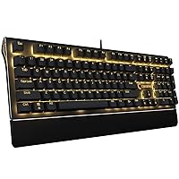 C comanro 108-Key Mechanical Keyboard, LED Golden Backlit with Side Lights, Floating Design with Blue Switch, Anti-ghosting USB Wired Gaming Keyboard - Black