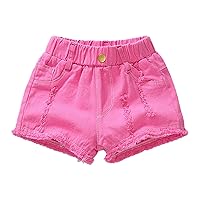 Kids Denim Shorts with Pocket Girls Solid Color High Elastic Waist Ripped Jeans 5t Workout Clothes Girl 4t Soccer