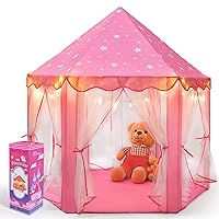 Princess Castle Play Tent Girls Tents Indoor Playhouses with Star Lights Girls Boys Toys for Indoor Outdoor Games Large Size Pink 55'' X 54'' (DxH) (PT-01)