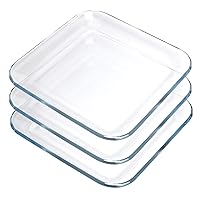 Toast Plates, Clear Square Tempered Glass Salad Dessert Plates 7 Inch, Set of 3