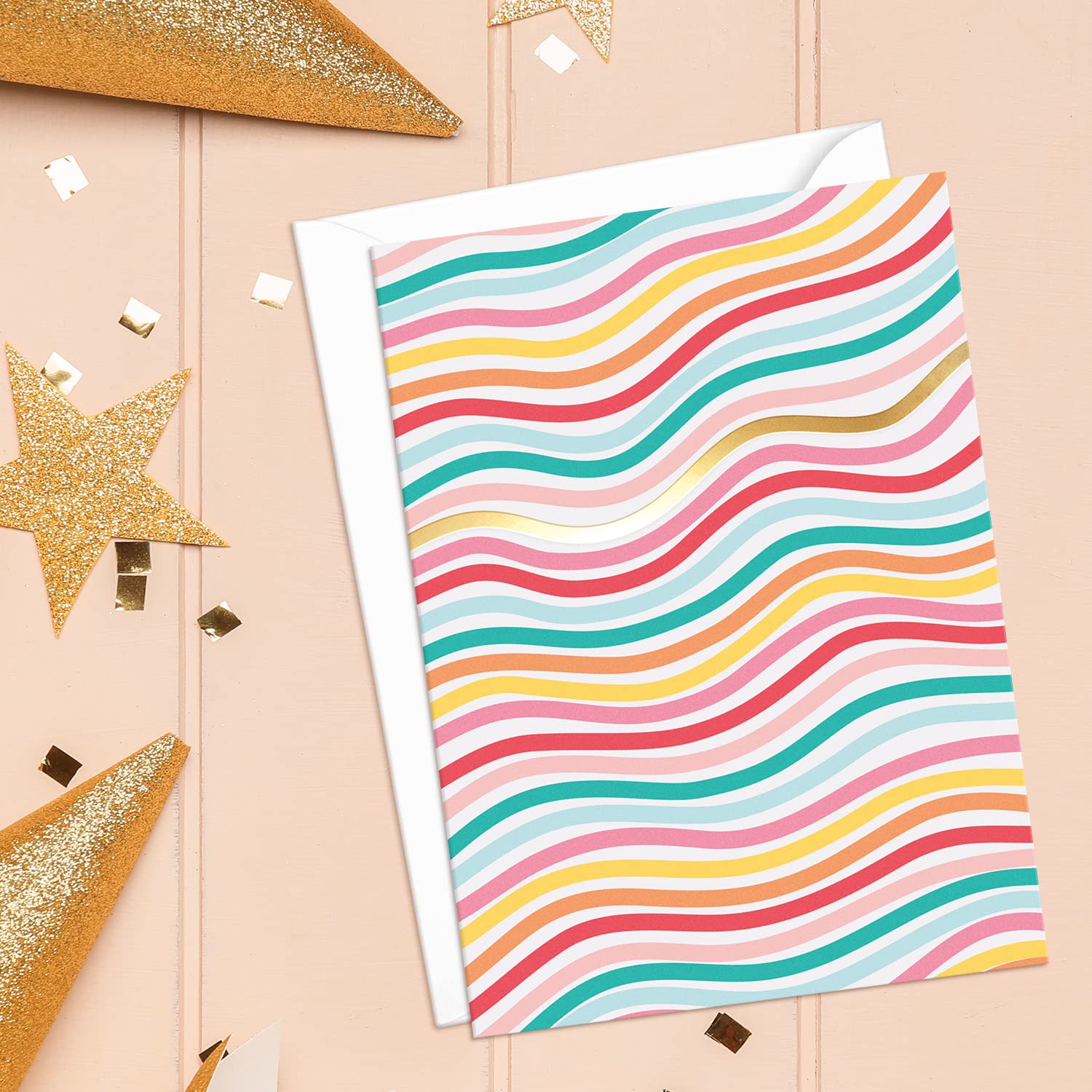 Blank Cards with Envelopes - 48 Striped Gold Foil Blank Note Cards with Envelopes – 6 Assorted Cards for All Occasions! Blank Notecards Stationary Set for Personalized Greeting Cards-4x5.5