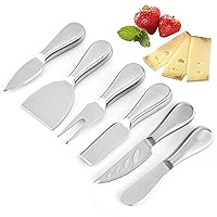 6 Pieces Set Cheese Knives, Steel Stainless Cheese Slicer Cheese Cutter Cheese Fork Light Weight One-Piece Silver Design