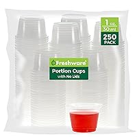 Freshware Plastic Portion Cups (No Lids) [1 Ounce, 250 Count] Disposable Plastic Cups for Meal Prep, Salad Dressing, Jellos Shot Cups, Souffle Cups, Condiment and Dipping Sauce Cups