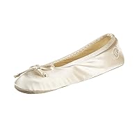 Isotoner Women’s Satin Ballerina Slippers - Satin Slippers with Bow, Great for Indoor and Outdoor Use, Bridal Party Gifts, Travel Slippers that are Foldable and Machine Washable