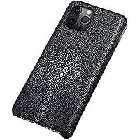 Luxury Pearl Fish Leather Case for iPhone 14 Pro, Genuine Leather Shockproof Back Phone Cover Lightweight Business Men Protective Case for iPhone 14 Pro 2022 (Color : Grey)
