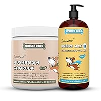 Mushroom Complex Powder Plus Omega Max Fish Oil - for Dog’s Immune Health, Vitality, Skin & Joint Care – Mushroom Complex 90 Scoops - Omega Max 16 Ounces