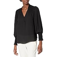 Zac & Rachel Women's Elegant Top with 3 Button Closure and Smocked Shoulders and Cuffs