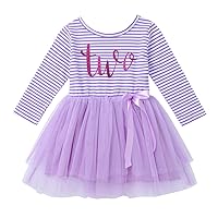ACSUSS Kids Baby Girls First Birthday Outfit Long Sleeves Shiny Letter Print Tulle Tutu Skirts Princess Pettiskirts
