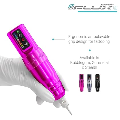 Microbeau - Flux S Wireless Tattoo Machine with 1 PowerBolt - Pink Bubblegum - Wireless Tattoo Machine Pen for Microblading Lips, Eyeliner & More