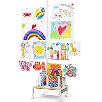 Bikoney Art Display for Kids Artwork-(30 Clips -Total 12ft Wire)-Kids Art Display-Art Drying Rack-Floor Picture Hanging System Kit for Drawing/Photo/Card/Picture Collage Display