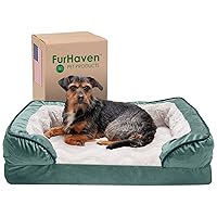 Furhaven Memory Foam Dog Bed for Medium/Small Dogs w/ Removable Bolsters & Washable Cover, For Dogs Up to 35 lbs - Plush & Velvet Waves Perfect Comfort Sofa - Celadon Green, Medium