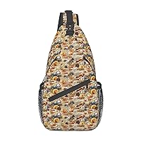 Sling Bag Starfish Seashell Sandy Beach Theme Print Sling Backpack Crossbody Chest Bag Daypack For Hiking Travel