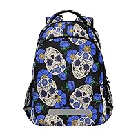 ALAZA Sugar Skull Blue Flower Halloween Backpack Purse for Women Men Personalized Laptop Notebook Tablet School Bag Stylish Casual Daypack, 13 14 15.6 inch