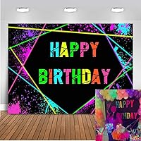 Neon Birthday Backdrop7x5ft Glow in The Dark Party Decorations Neon Glow Party Backdrops Let's Glow Bday Cake Table Photography Background (not Really Glow)