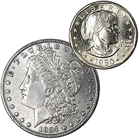 1884 O Morgan Dollar AU About Uncirculated with 1980 S SBA$ BU Uncirculated